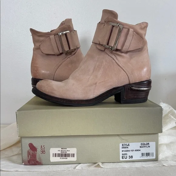 A.S. 98 Pink Marilyn Leather Irwin Boot Ankle Wraps Buckle EU 38 US 8 - Picture 8 of 10